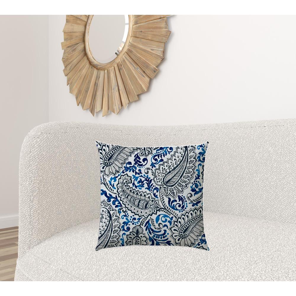 20" X 20" White Cobalt, Navy Blue Zippered Polyester Paisley Throw Pillow Cover. Picture 3
