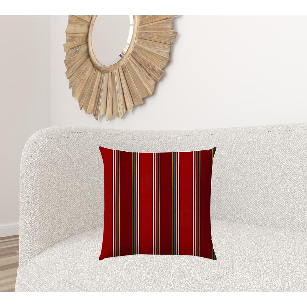 20" X 20" Red Green And White Zippered Polyester Striped Throw Pillow Cover. Picture 3