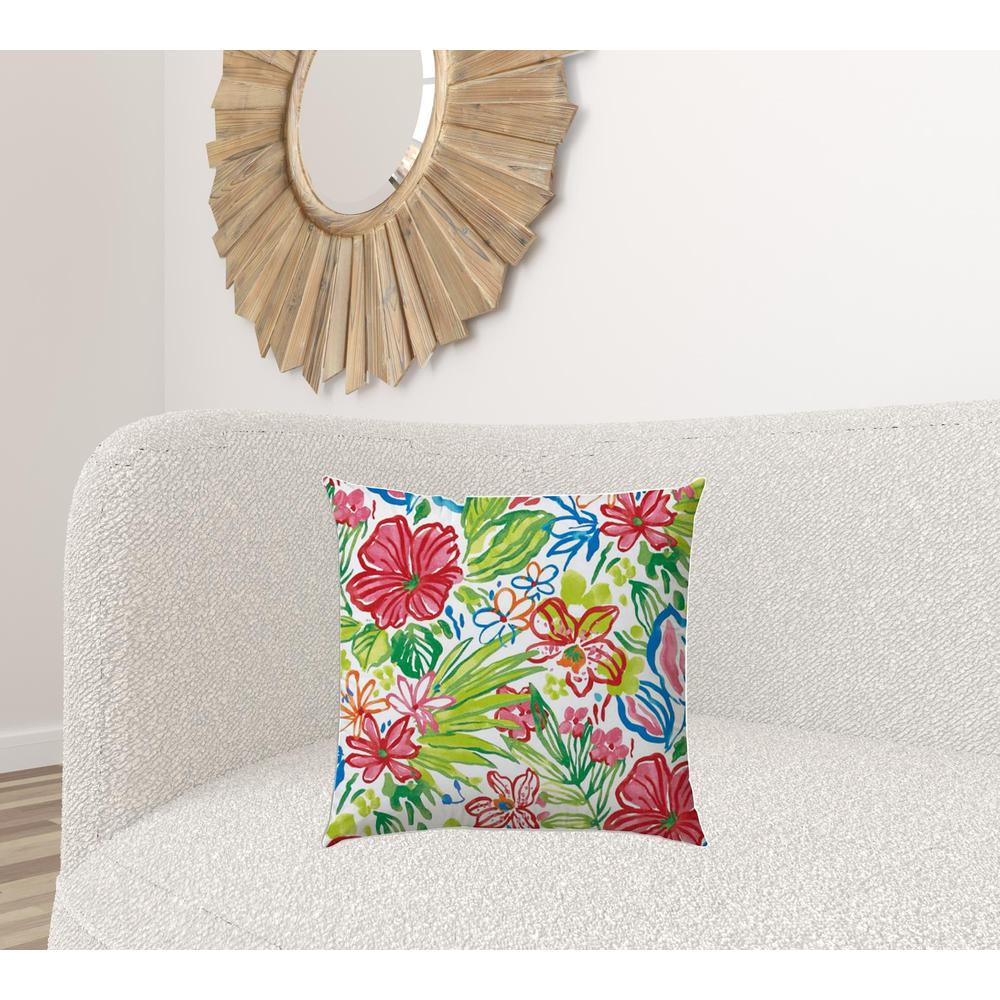 20" X 20" White Red And Green Zippered Polyester Floral Throw Pillow Cover. Picture 3