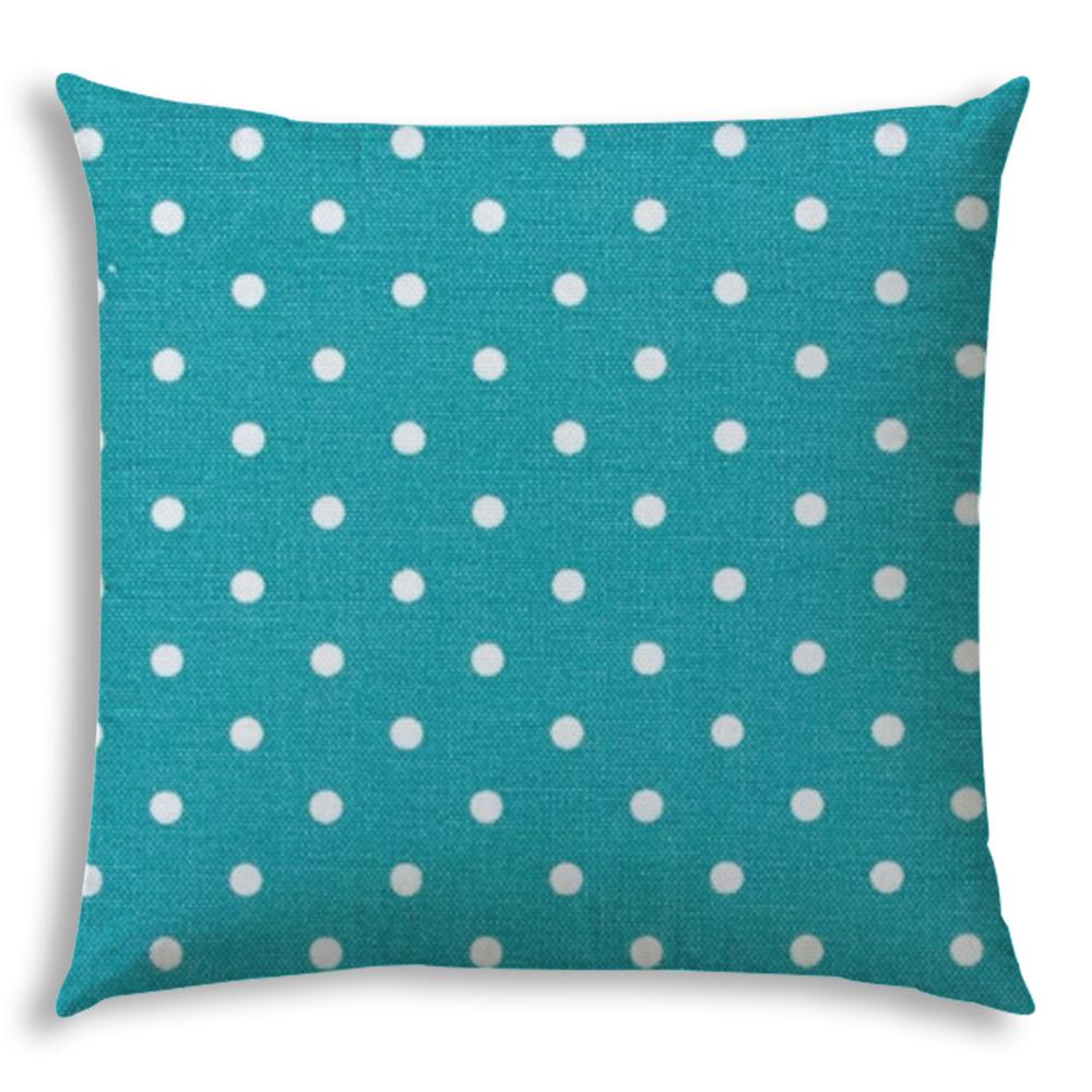 20" X 20" Turquoise Zippered Polyester Polka Dots Throw Pillow Cover. Picture 2