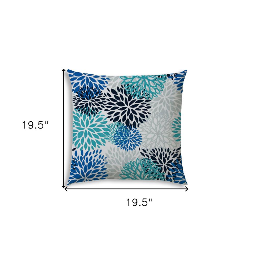 20" X 20" Blue Seafoam And White Zippered Polyester Floral Throw Pillow Cover. Picture 7