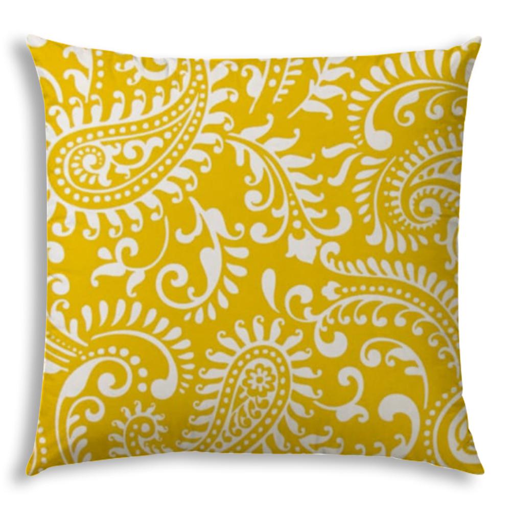 20" X 20" Cream Yellow And White Zippered Polyester Paisley Throw Pillow Cover. Picture 2