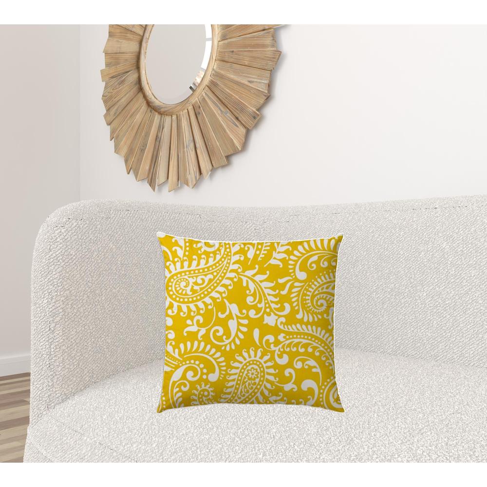 20" X 20" Cream Yellow And White Zippered Polyester Paisley Throw Pillow Cover. Picture 3