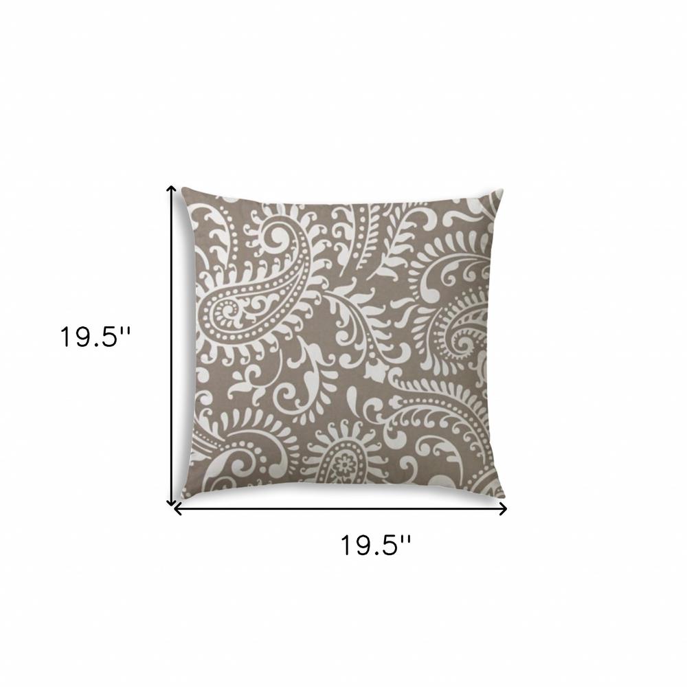 20" X 20" Taupe And White Zippered Polyester Paisley Throw Pillow Cover. Picture 7