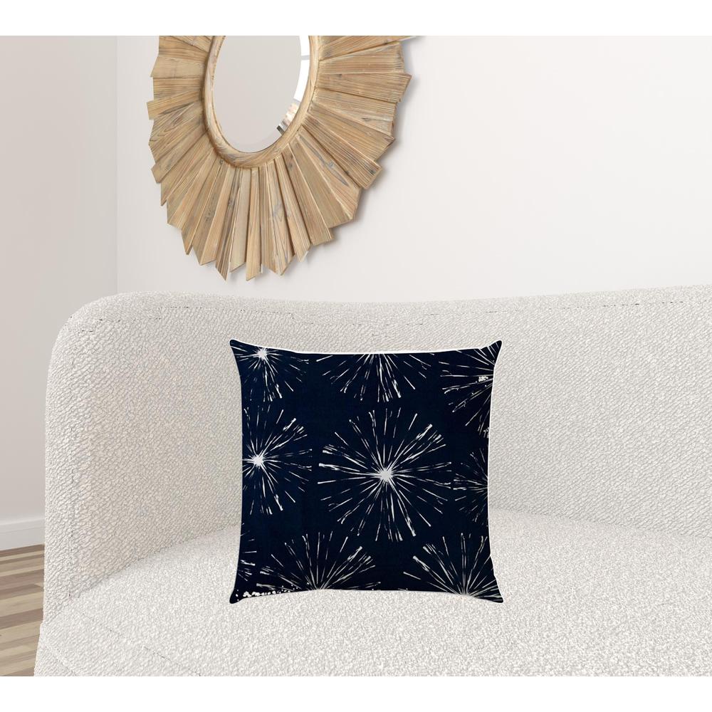 20" X 20" Navy And White Zippered Polyester Floral Throw Pillow Cover. Picture 3