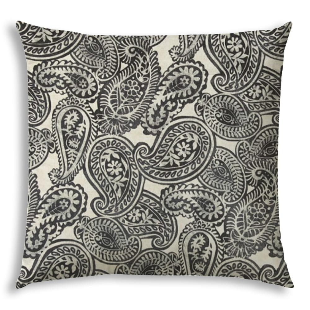 20" X 20" Gray Black And Cream Zippered Polyester Paisley Throw Pillow Cover. Picture 2