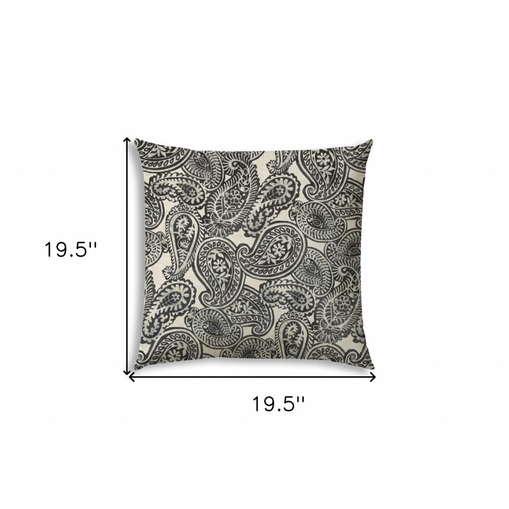 20" X 20" Gray Black And Cream Zippered Polyester Paisley Throw Pillow Cover. Picture 7