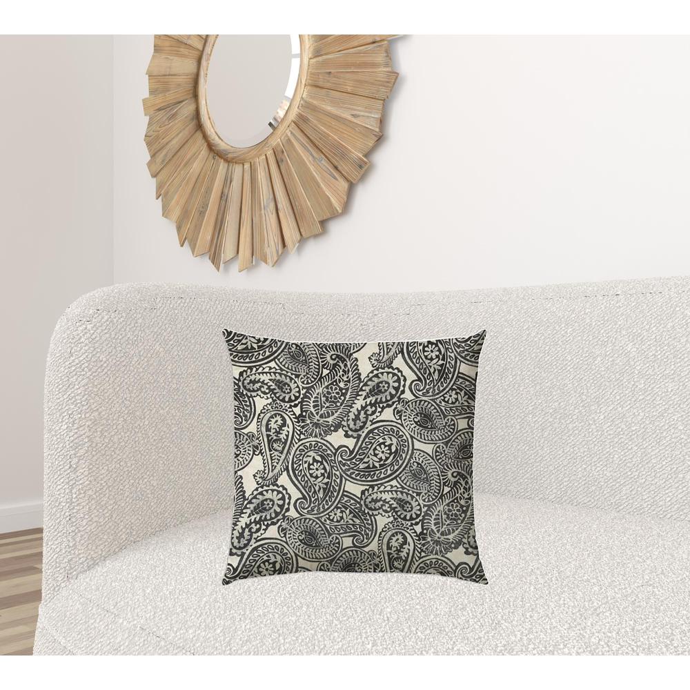 20" X 20" Gray Black And Cream Zippered Polyester Paisley Throw Pillow Cover. Picture 3