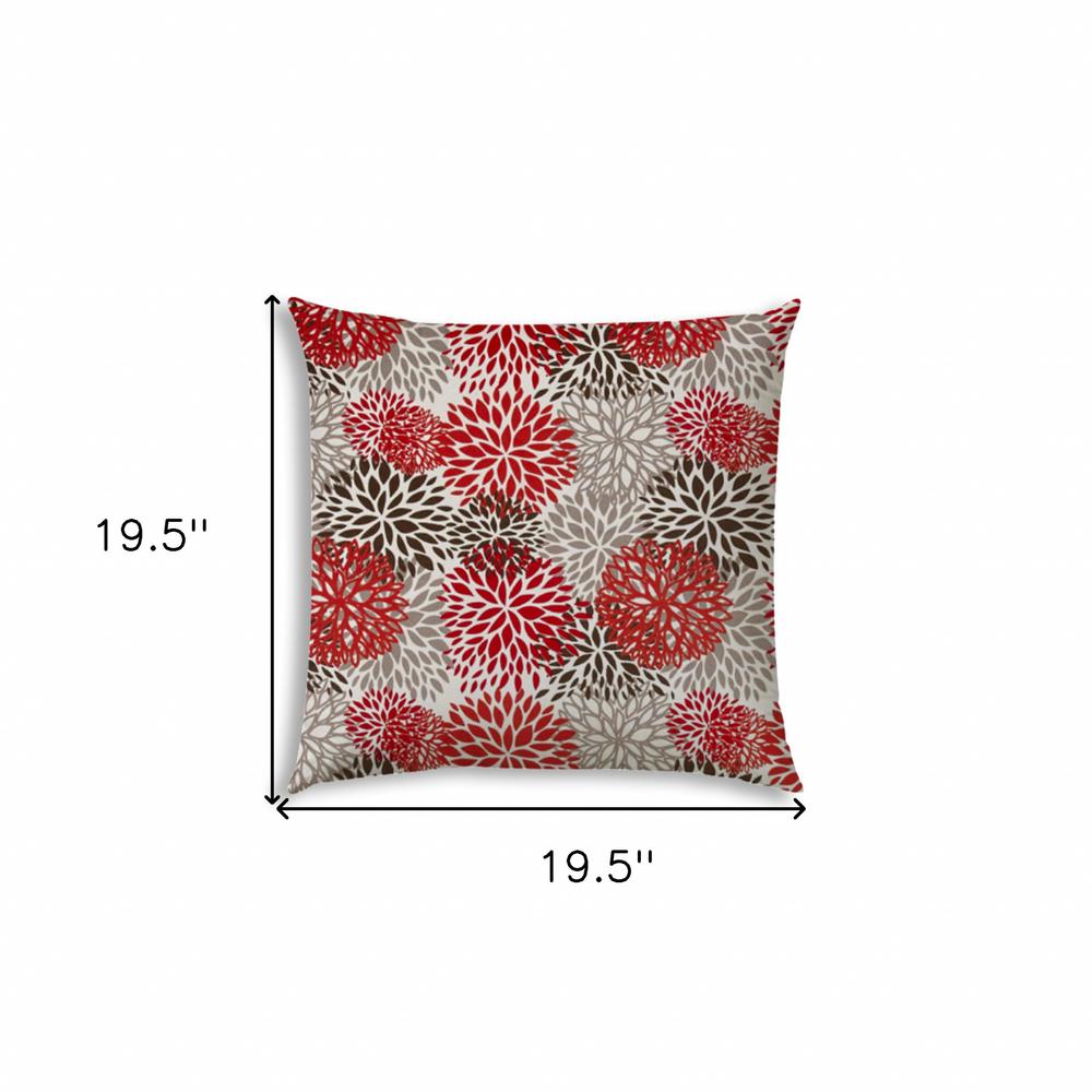 20" X 20" Red Taupe And White Zippered Polyester Floral Throw Pillow Cover. Picture 7