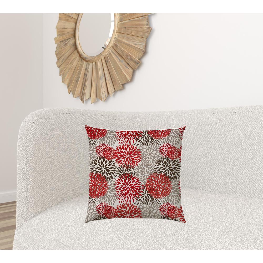 20" X 20" Red Taupe And White Zippered Polyester Floral Throw Pillow Cover. Picture 3