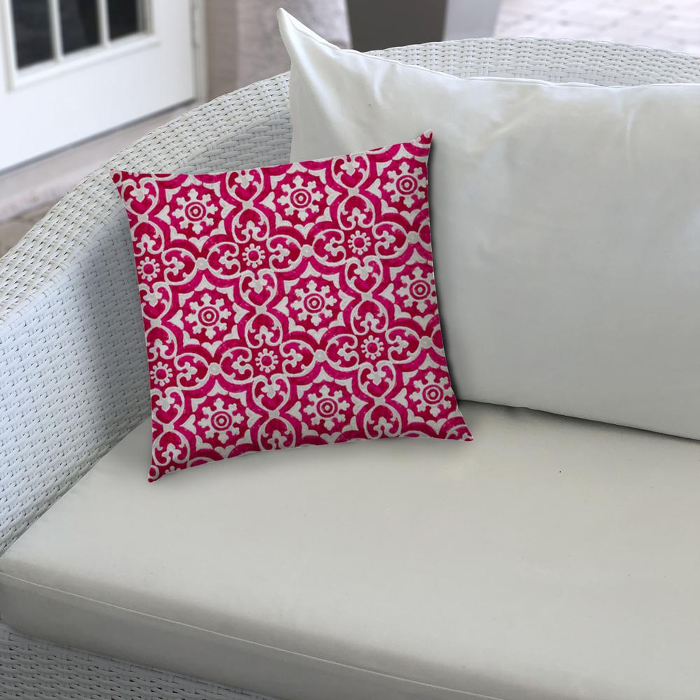 20" X 20" Magenta Zippered Stencil Indoor Outdoor Throw Pillow Cover. Picture 2