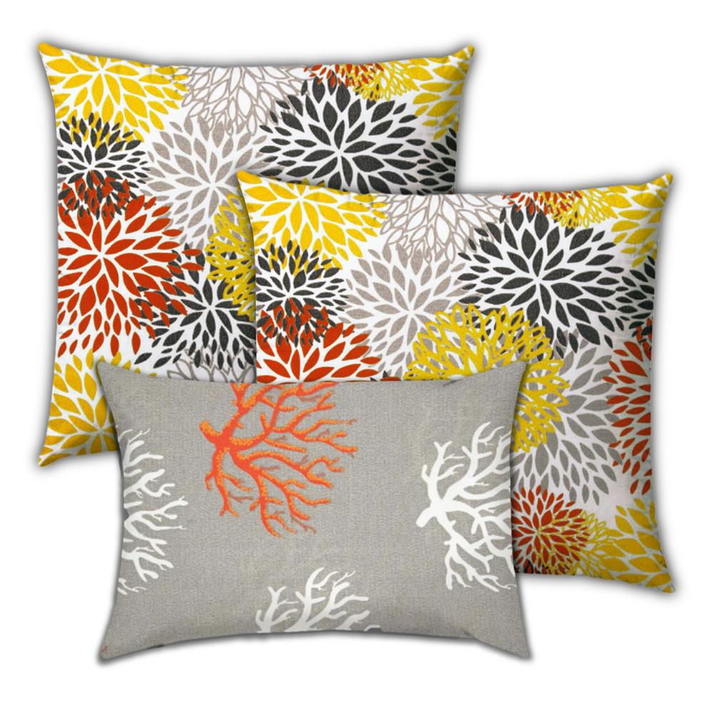 Gray, White Zippered Floral Throw Indoor Outdoor Pillow Cover. Picture 1