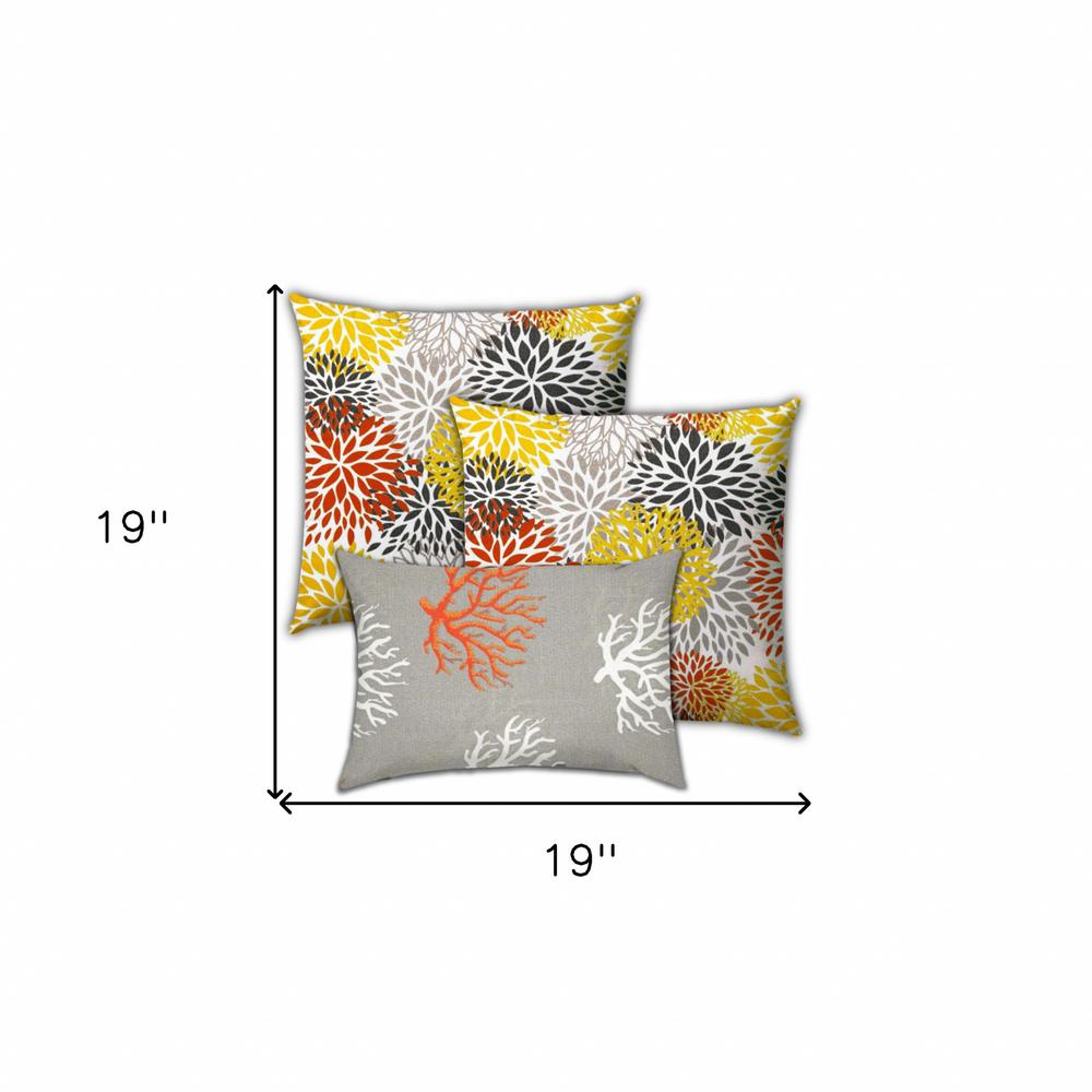 Gray, White Zippered Floral Throw Indoor Outdoor Pillow Cover. Picture 4