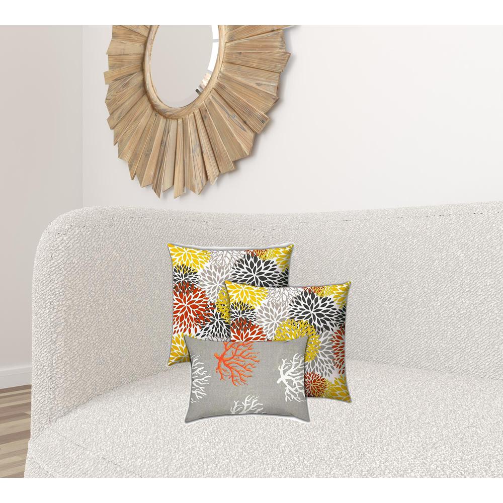 Gray, White Zippered Floral Throw Indoor Outdoor Pillow Cover. Picture 2
