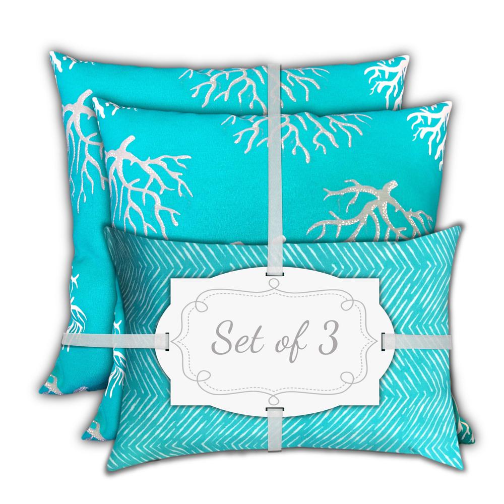Ocean Blue, White Zippered Coastal Throw Indoor Outdoor Pillow Cover. Picture 2