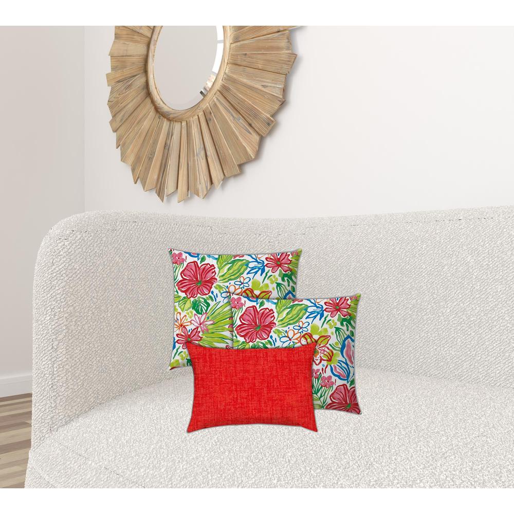 Red, White Zippered Floral Throw Indoor Outdoor Pillow Cover. Picture 4