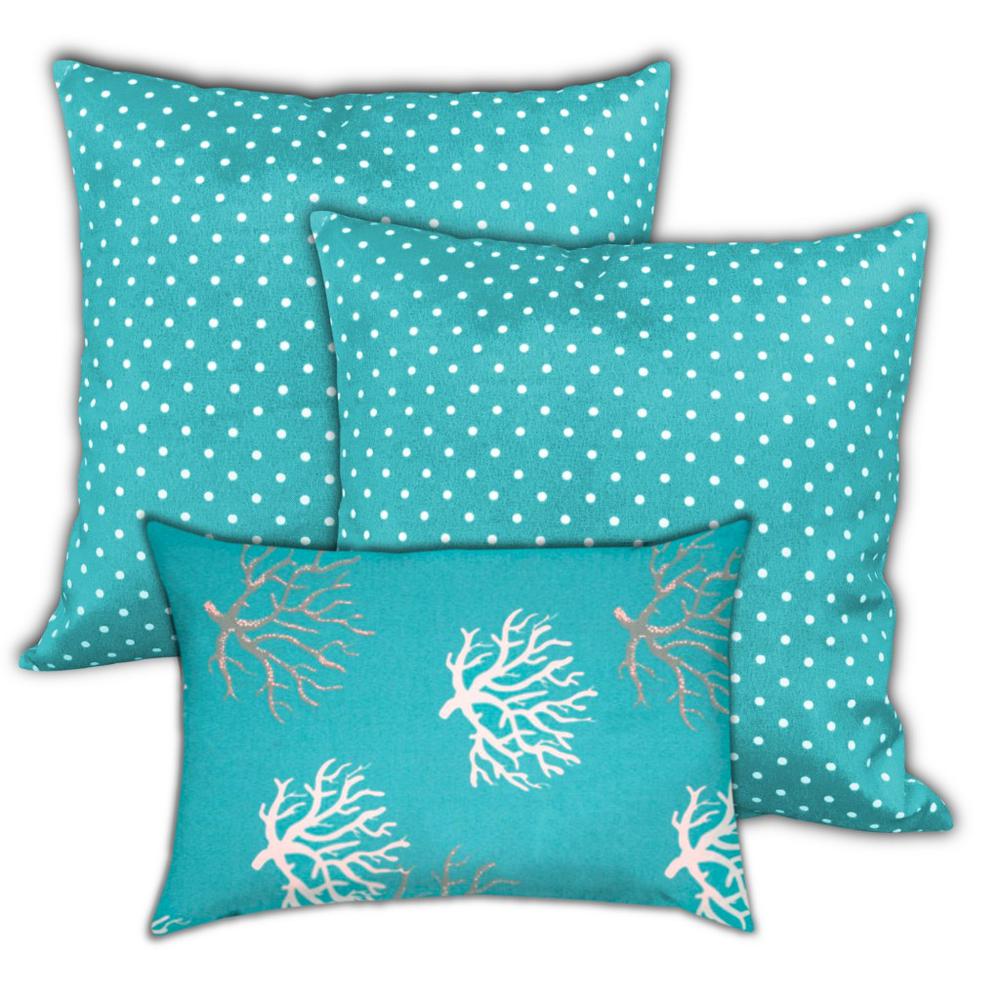 Ocean Blue, White Zippered Polka Dots Throw Indoor Outdoor Pillow Cover. Picture 1