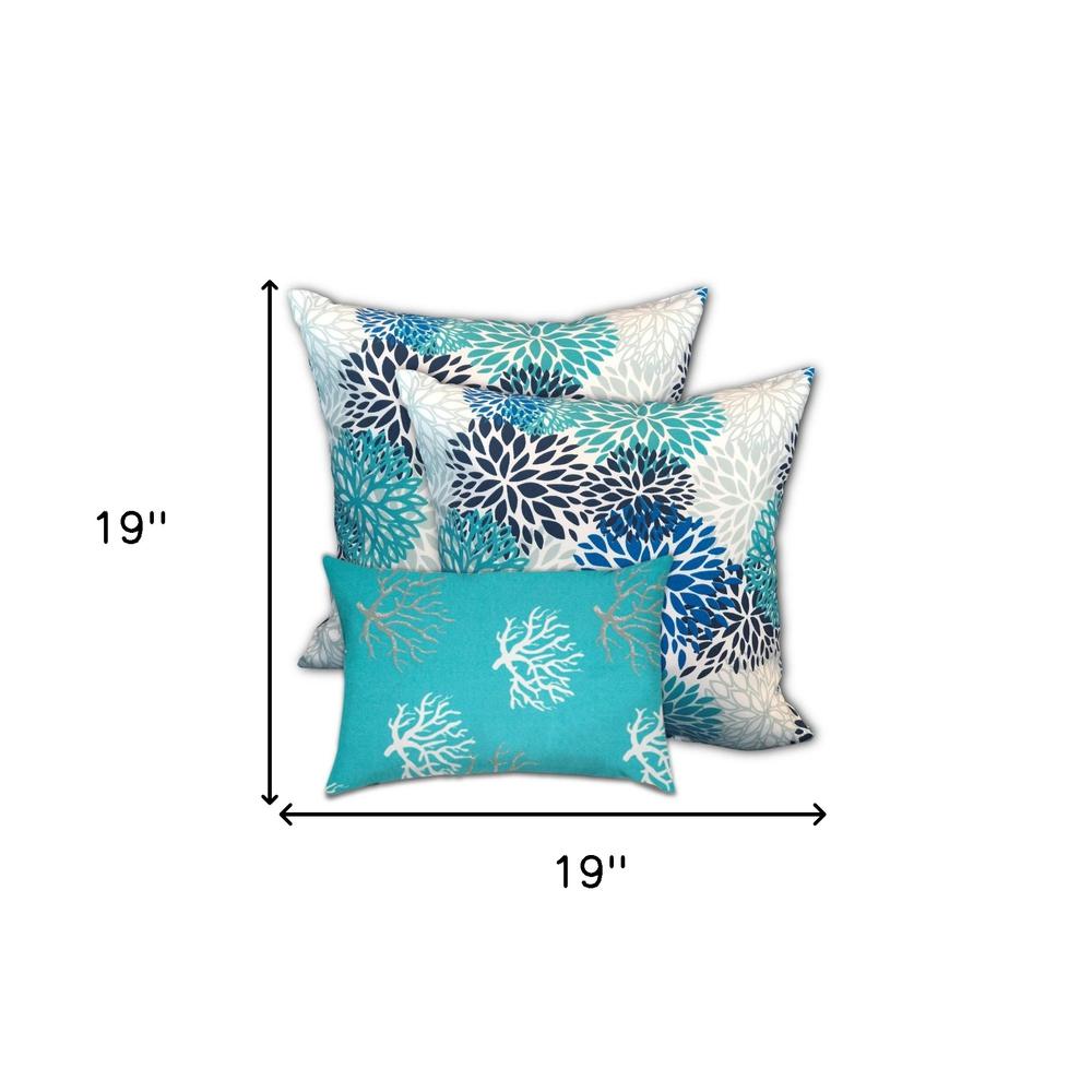 Ocean Blue, White Zippered Floral Throw Indoor Outdoor Pillow Cover. Picture 7