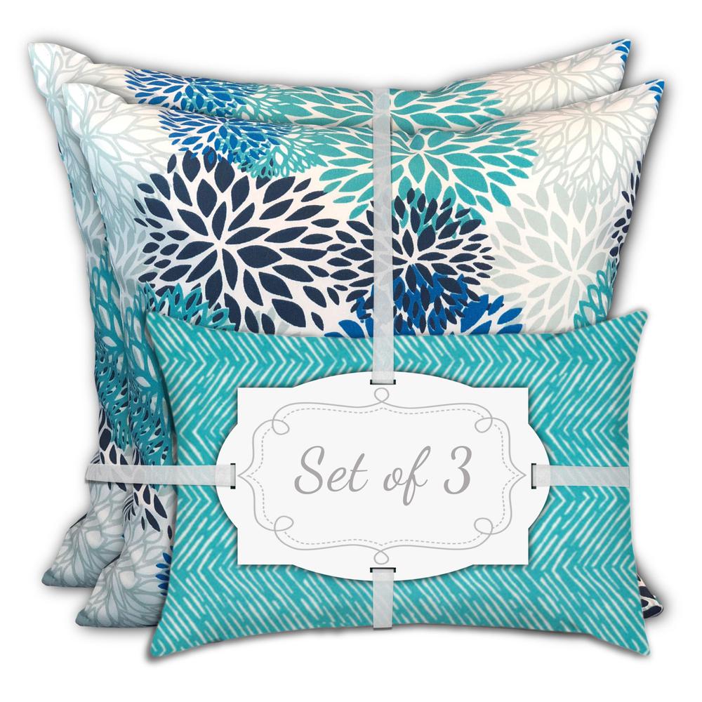 Blue, White Zippered Floral Throw Indoor Outdoor Pillow Cover. Picture 2