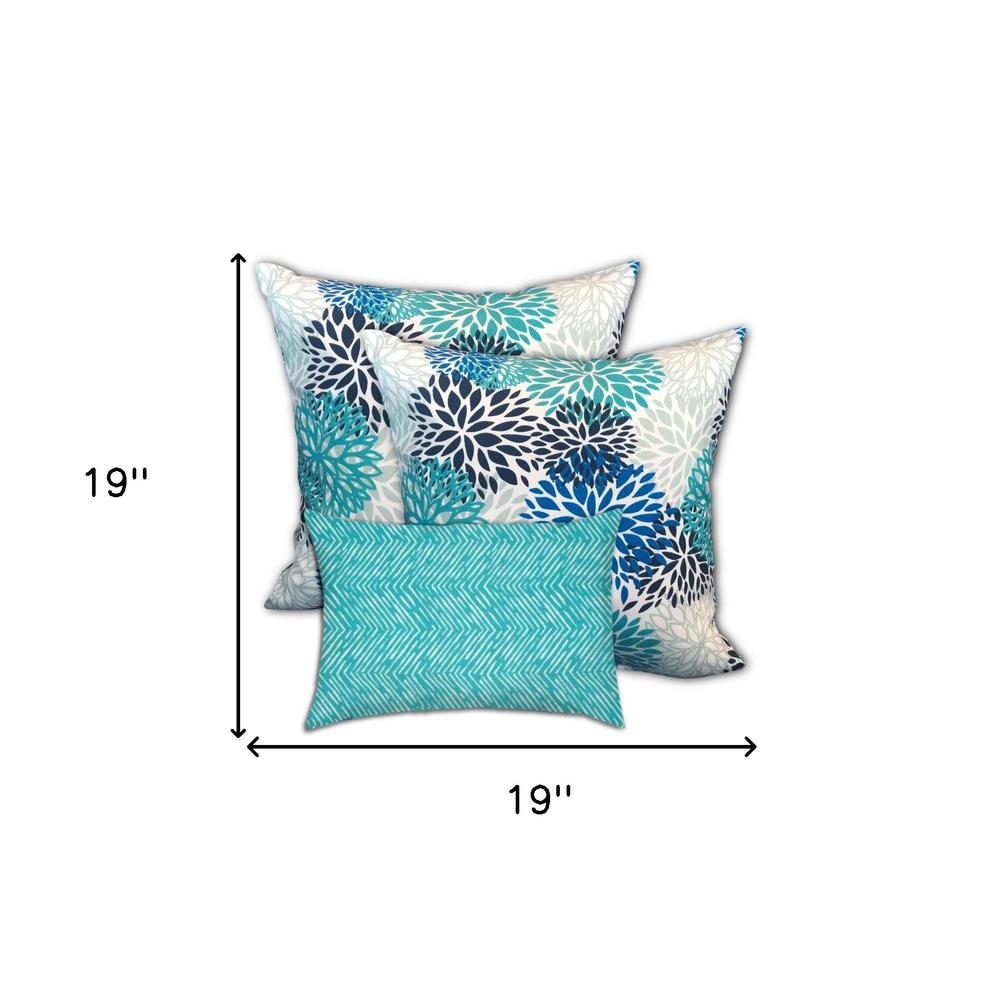 Blue, White Zippered Floral Throw Indoor Outdoor Pillow Cover. Picture 7