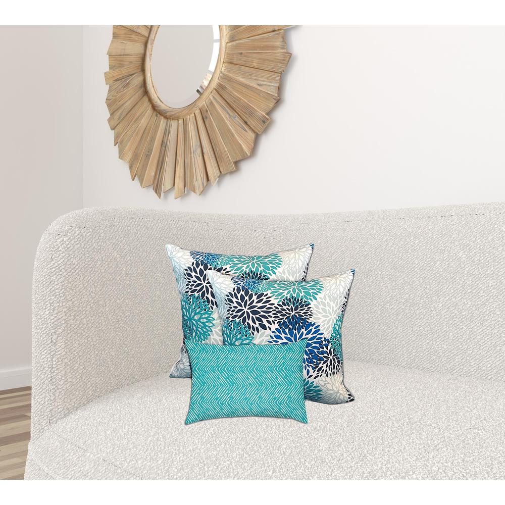 Blue, White Zippered Floral Throw Indoor Outdoor Pillow Cover. Picture 5