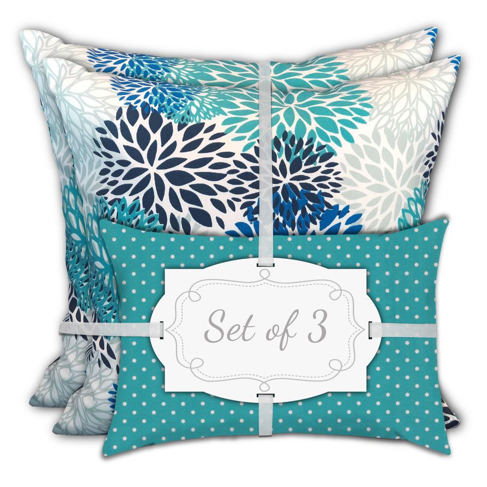 Blue, White Zippered Floral Throw Indoor Outdoor Pillow Cover. Picture 2