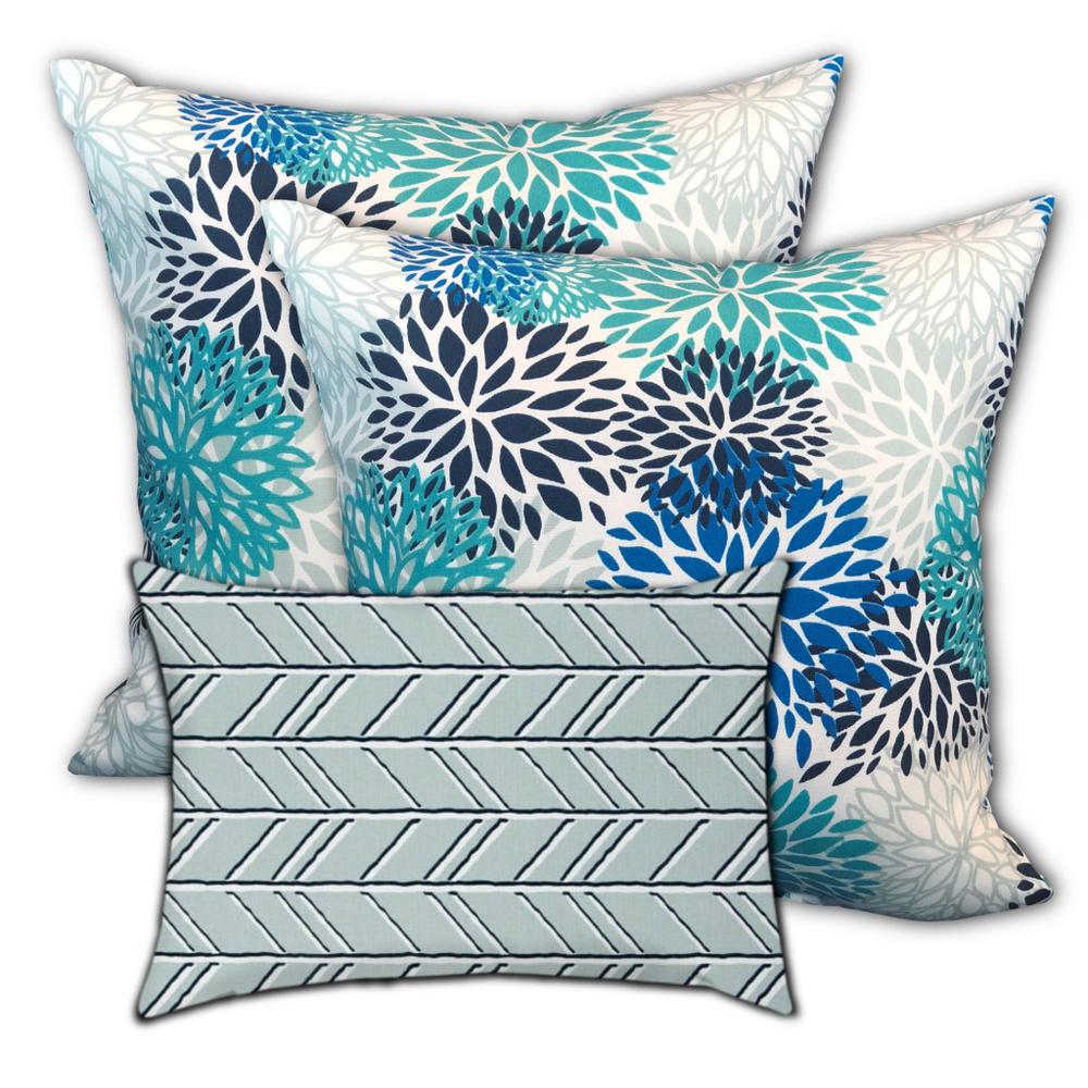 Blue, White Zippered Floral Throw Indoor Outdoor Pillow Cover. Picture 1