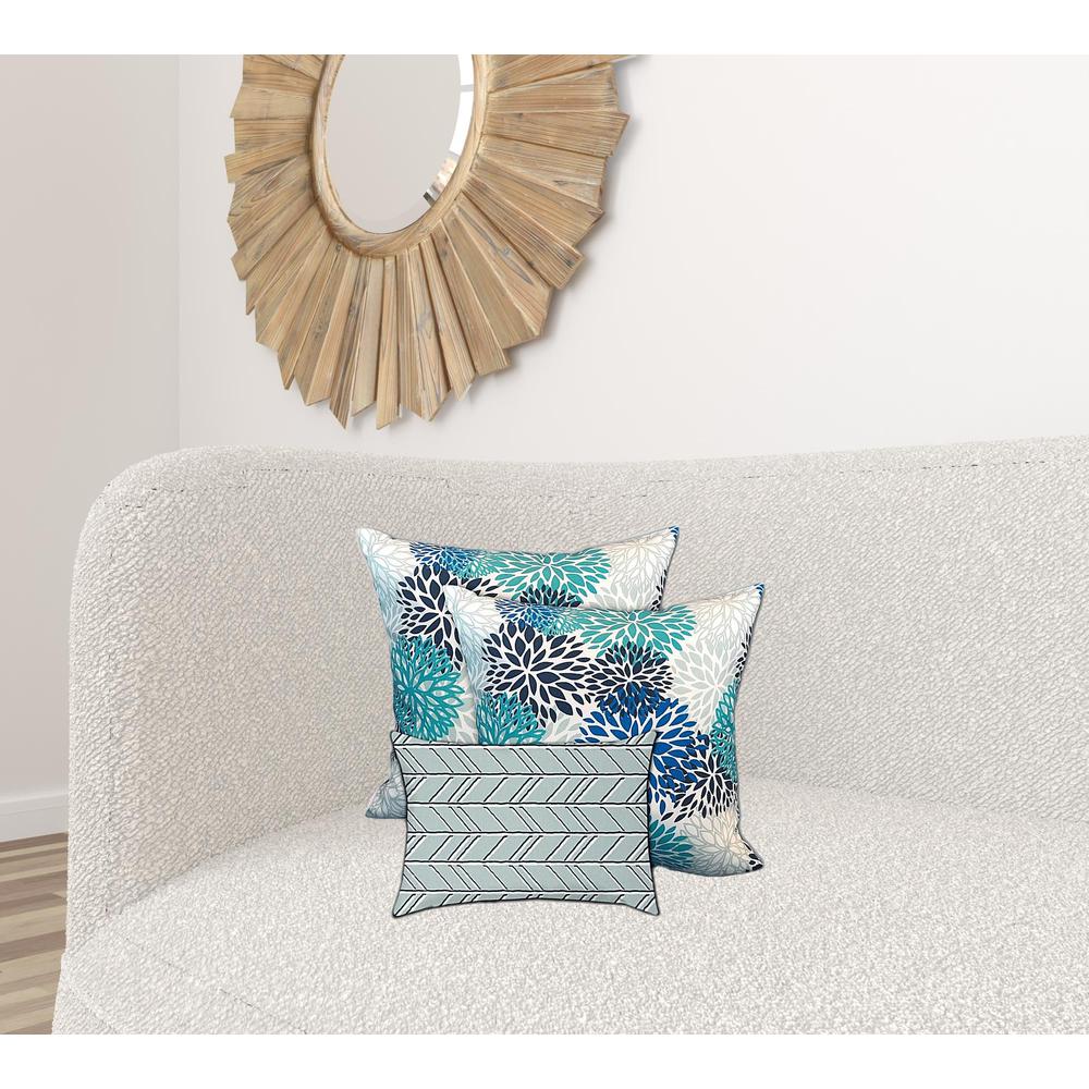 Blue, White Zippered Floral Throw Indoor Outdoor Pillow Cover. Picture 5