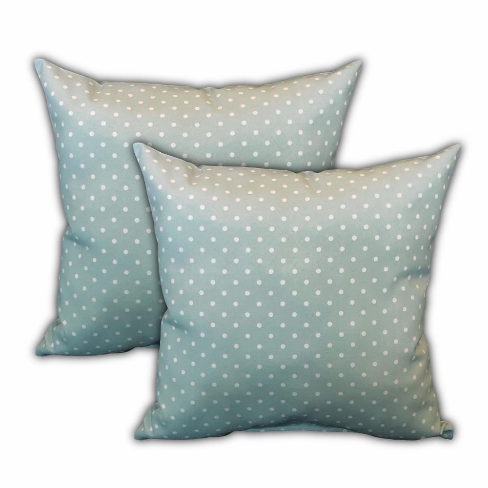 Seafoam, White Zippered Polka Dots Throw Indoor Outdoor Pillow Cover. Picture 3