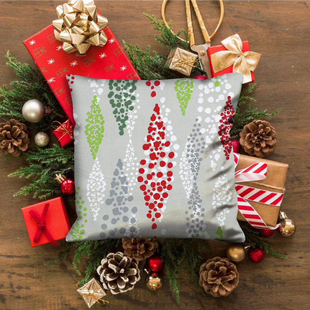 Red Gray And White 100% Cotton Christmas Throw Indoor Outdoor Pillow Cover. Picture 7