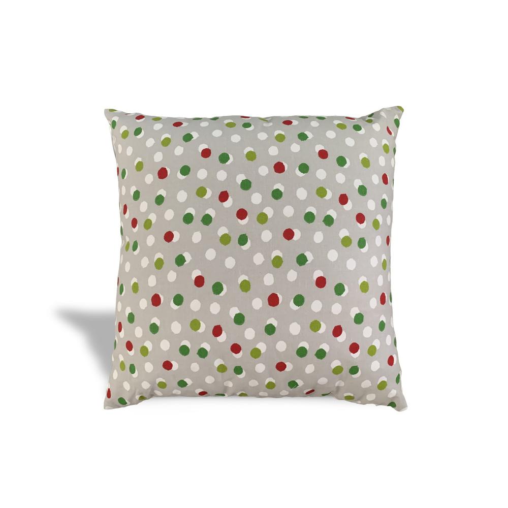 17" X 17" Red Gray And White Zippered 100% Cotton Polka Dots Throw Pillow Cover. Picture 2