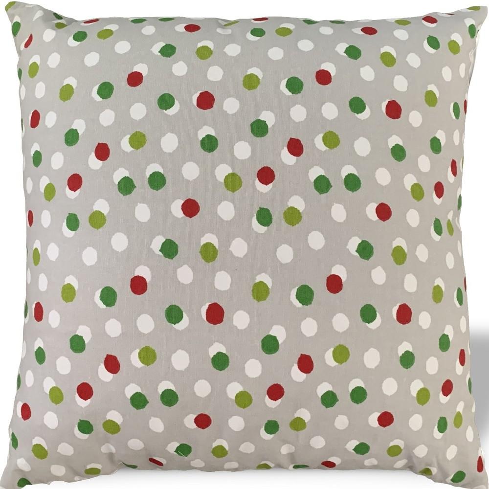 17" X 17" Red Gray And White Zippered 100% Cotton Polka Dots Throw Pillow Cover. Picture 3