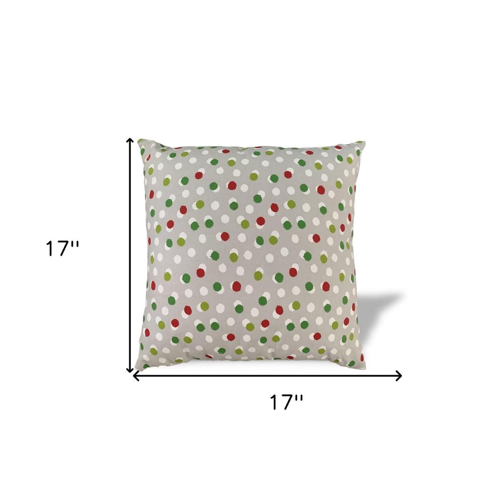 17" X 17" Red Gray And White Zippered 100% Cotton Polka Dots Throw Pillow Cover. Picture 8