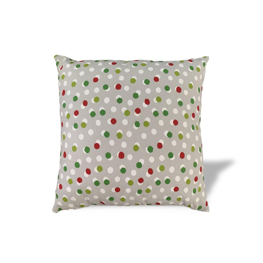 20" X 20" Red Gray And White Zippered 100% Cotton Polka Dots Throw Pillow Cover. Picture 1