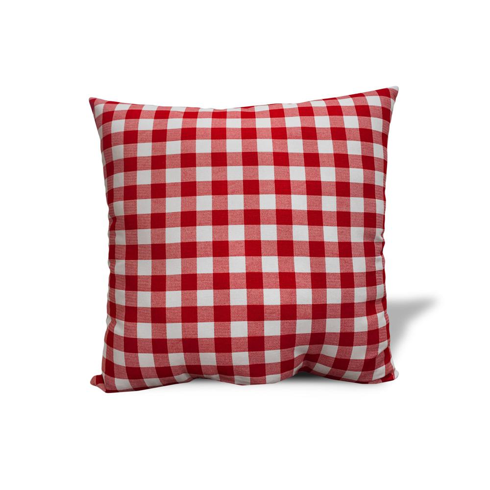 17" X 17" Red Gray And White Zippered 100% Cotton Plaid Throw Pillow Cover. Picture 1