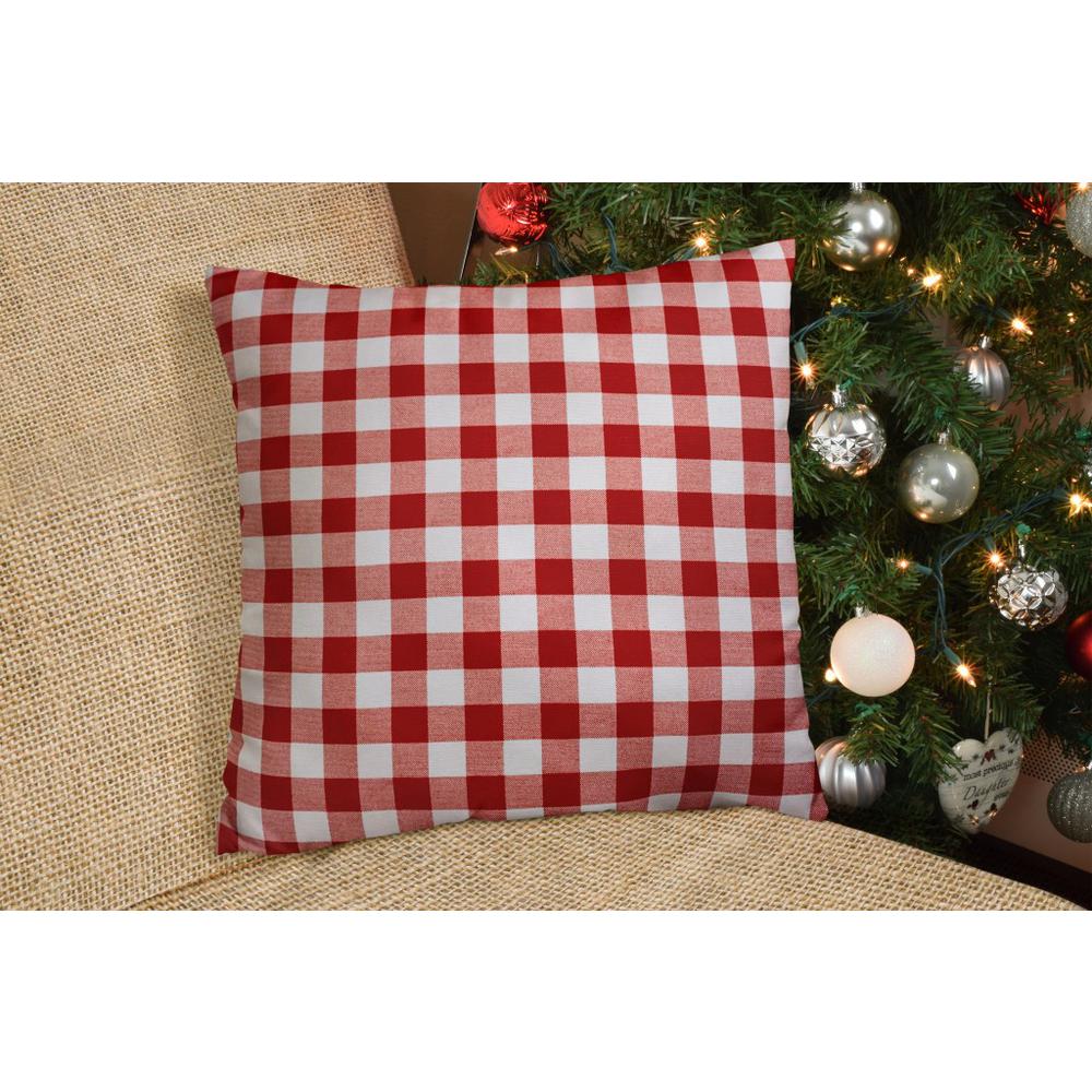 17" X 17" Red Gray And White Zippered 100% Cotton Plaid Throw Pillow Cover. Picture 7