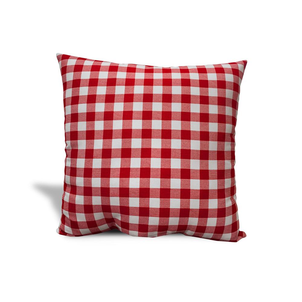 17" X 17" Red Gray And White Zippered 100% Cotton Plaid Throw Pillow Cover. Picture 2