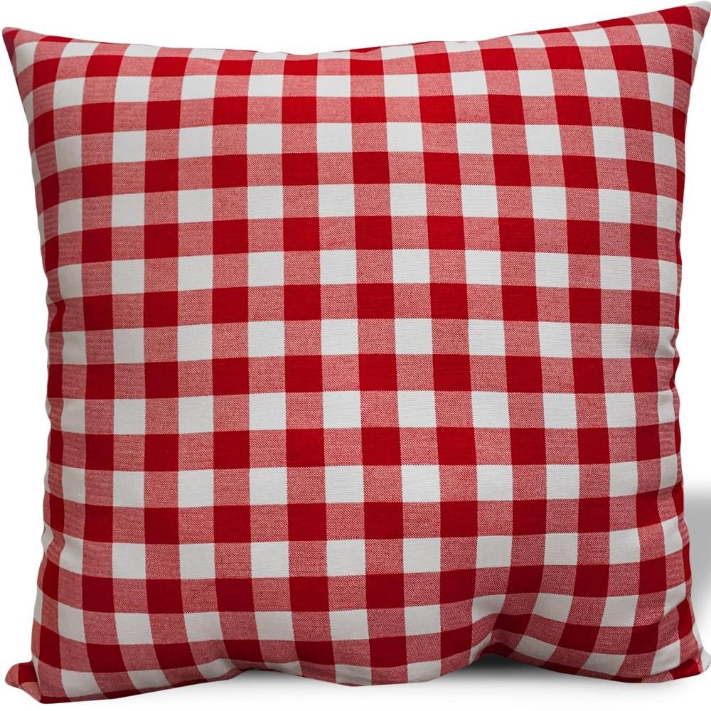 17" X 17" Red Gray And White Zippered 100% Cotton Plaid Throw Pillow Cover. Picture 3