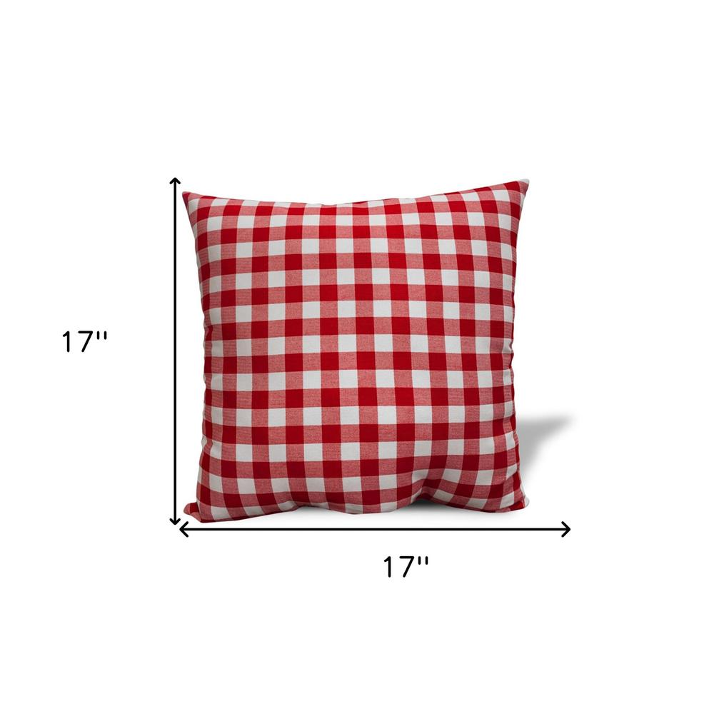 17" X 17" Red Gray And White Zippered 100% Cotton Plaid Throw Pillow Cover. Picture 8