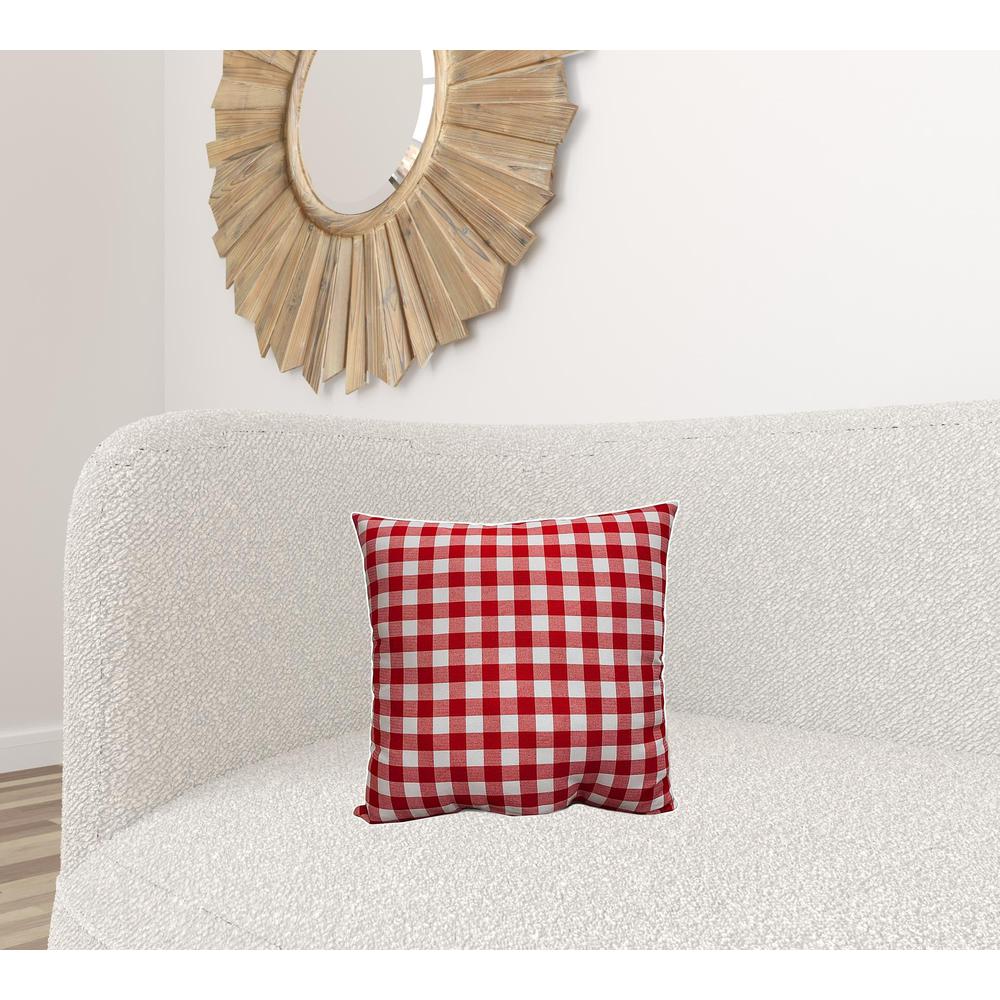 17" X 17" Red Gray And White Zippered 100% Cotton Plaid Throw Pillow Cover. Picture 4