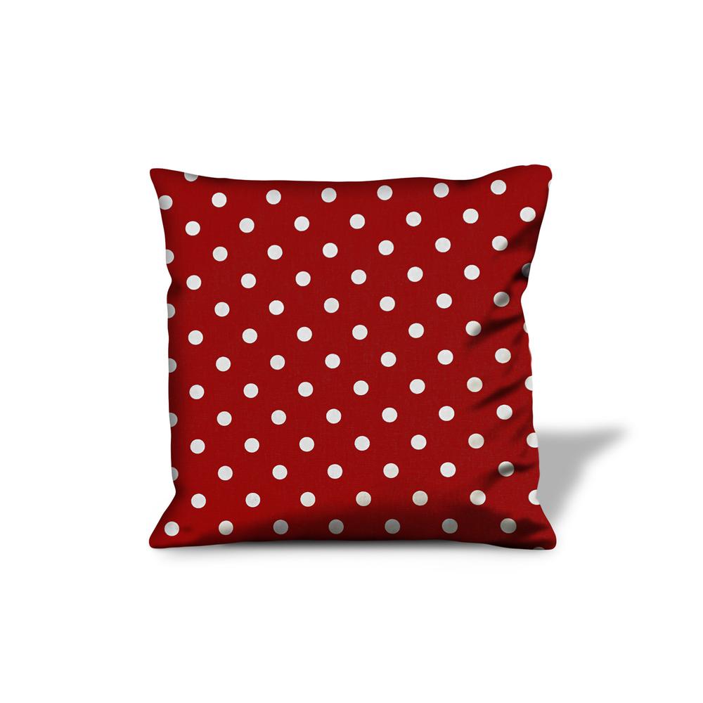 14" X 20" Red And White Zippered 100% Cotton Polka Dots Lumbar Pillow Cover. Picture 1