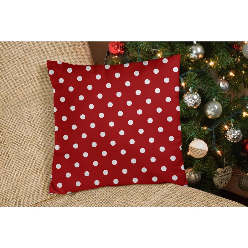 14" X 20" Red And White Zippered 100% Cotton Polka Dots Lumbar Pillow Cover. Picture 7