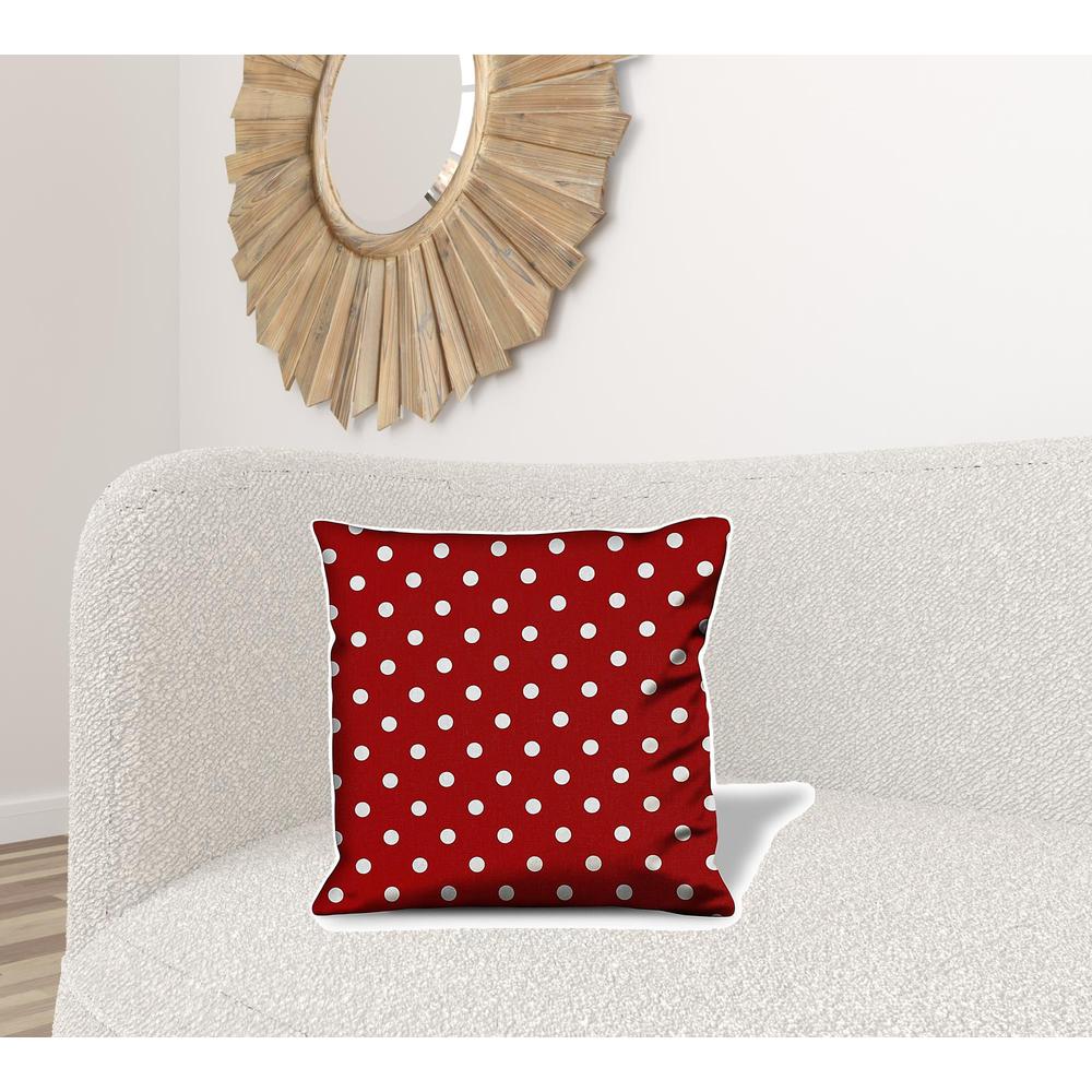 20" X 20" Red And White Zippered 100% Cotton Polka Dots Throw Pillow Cover. Picture 3
