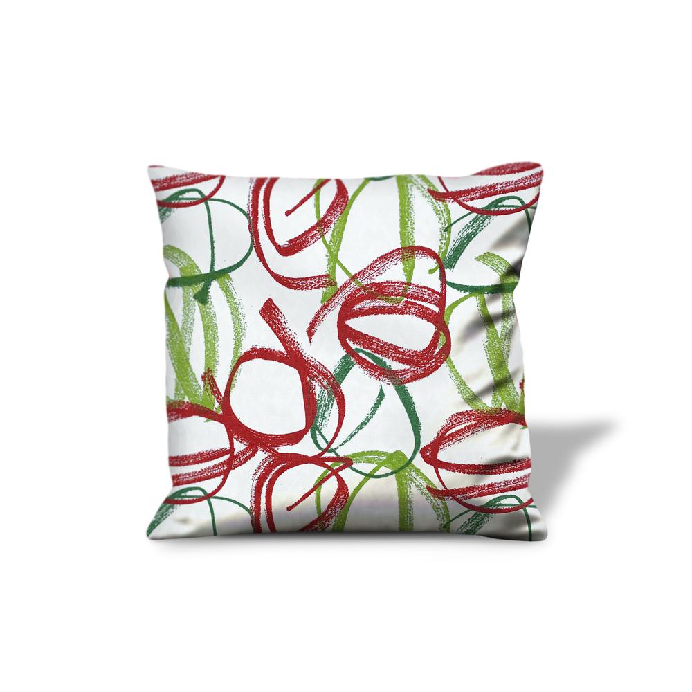 17" X 17" Red Gray And White Zippered 100% Cotton Abstract Throw Pillow Cover. Picture 1