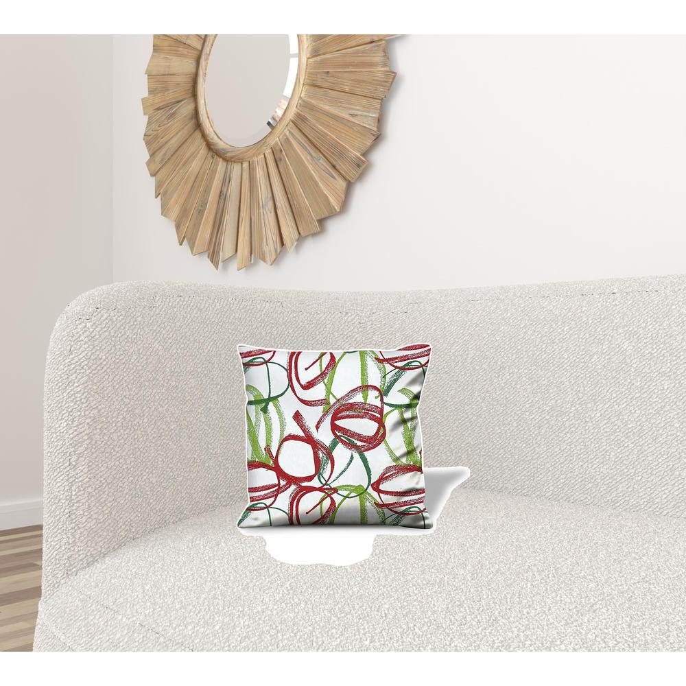 17" X 17" Red Gray And White Zippered 100% Cotton Abstract Throw Pillow Cover. Picture 3