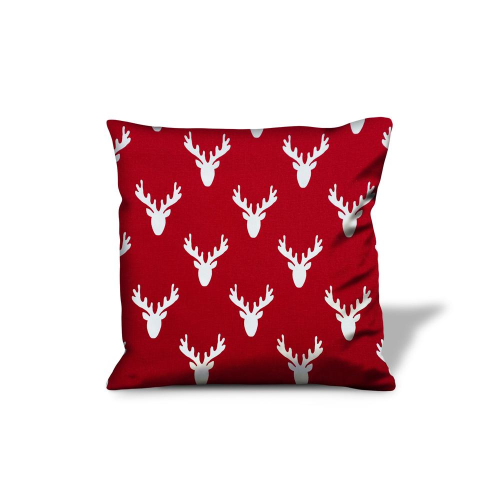 Red Gray, White Reindeer Zippered 100% Cotton Animal Print Throw Pillow Cover. Picture 1