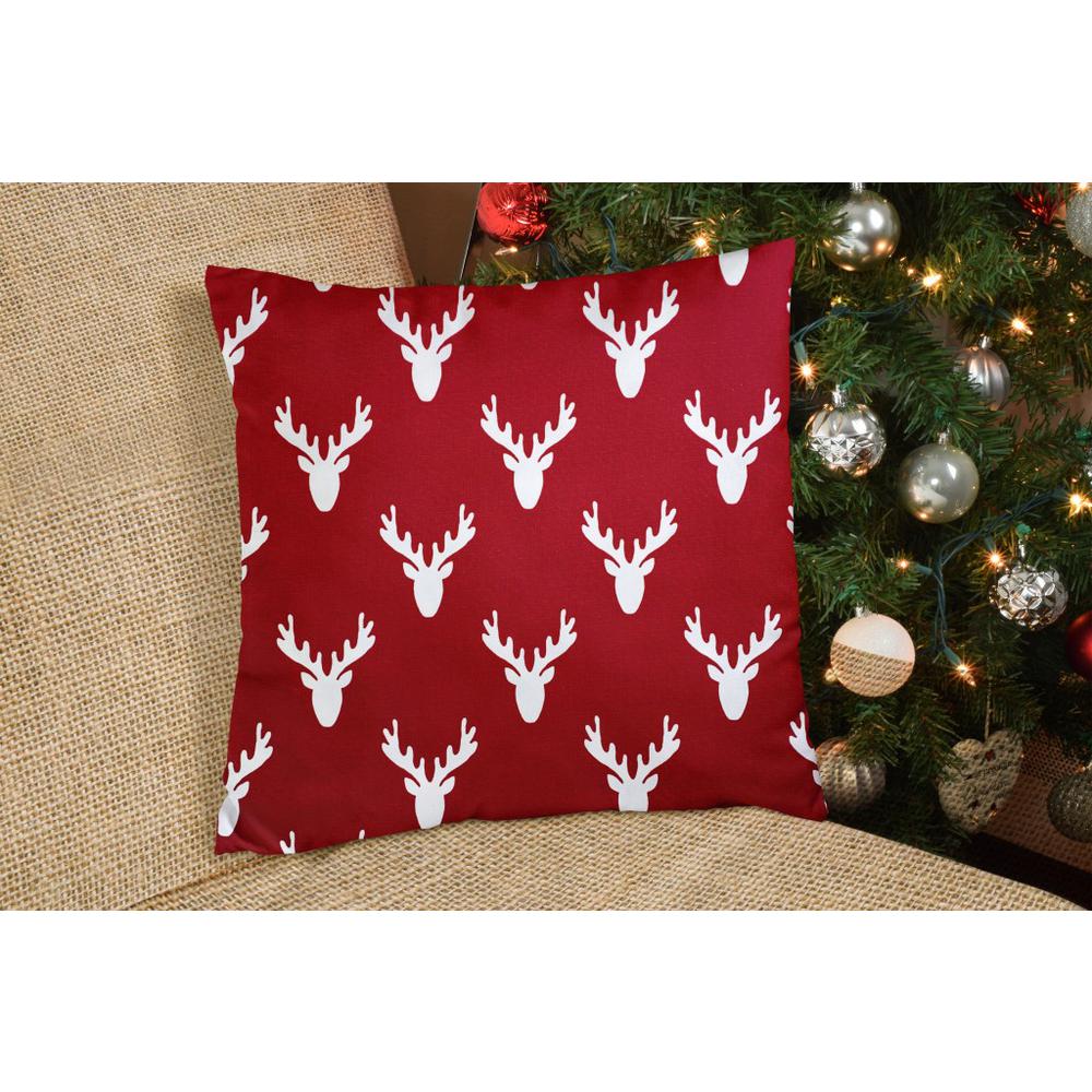 Red Gray, White Reindeer Zippered 100% Cotton Animal Print Throw Pillow Cover. Picture 6