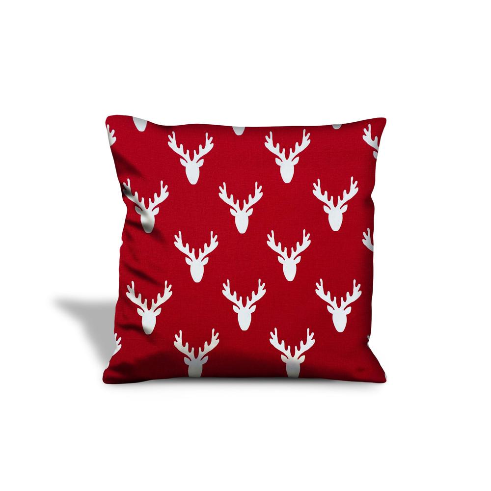 Red Gray, White Reindeer Zippered 100% Cotton Animal Print Throw Pillow Cover. Picture 2