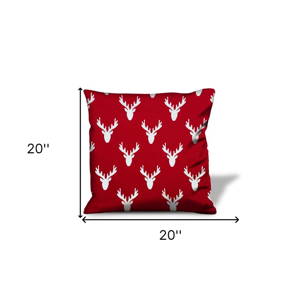 Red Gray, White Reindeer Zippered 100% Cotton Animal Print Throw Pillow Cover. Picture 7