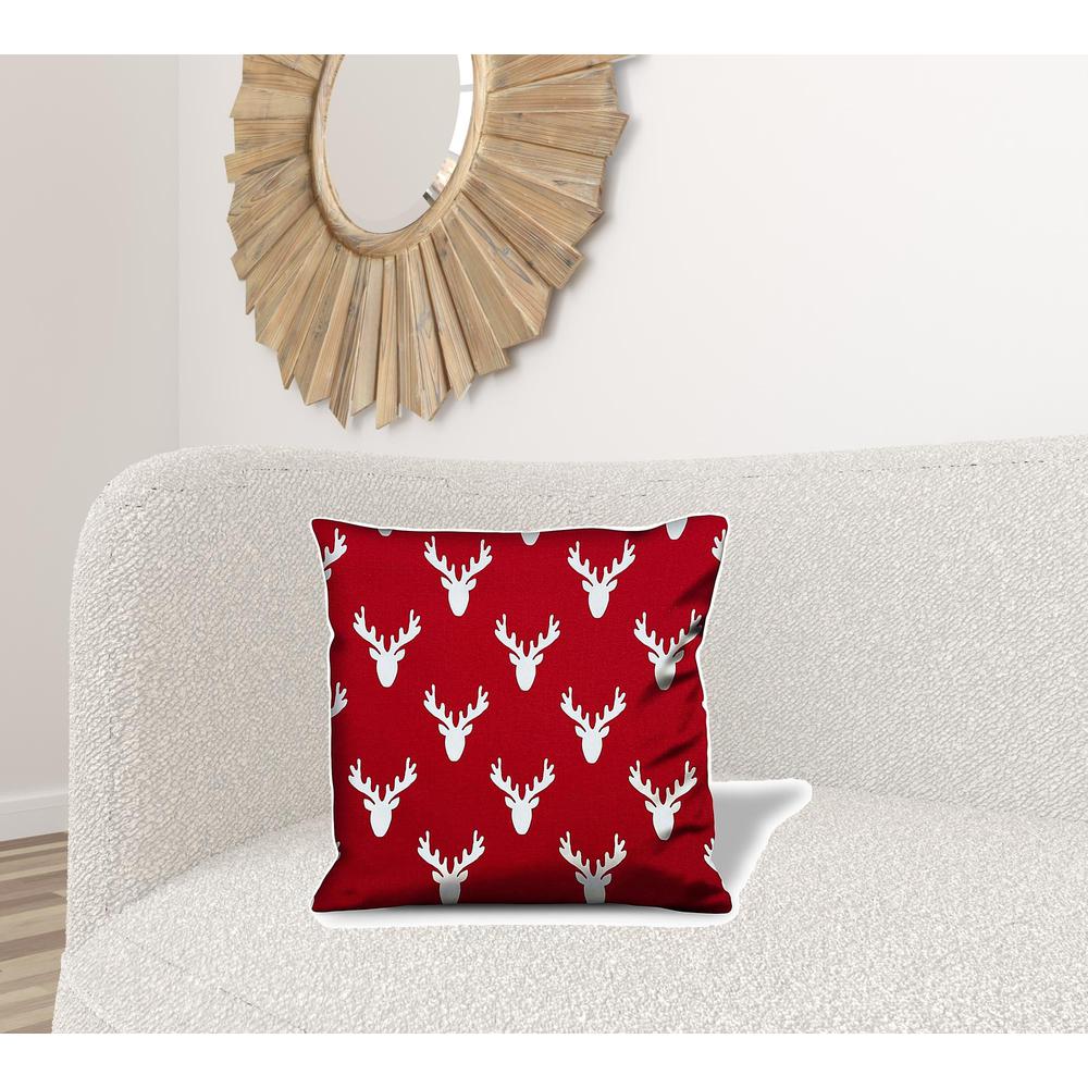 Red Gray, White Reindeer Zippered 100% Cotton Animal Print Throw Pillow Cover. Picture 4